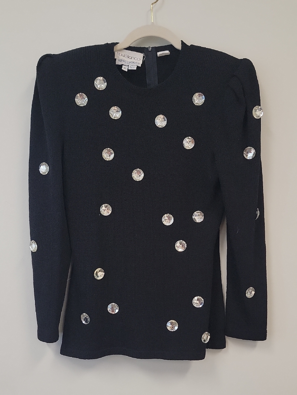 Raul Blanco Crystal Embellished Sweater Black Size 6 Cocktail